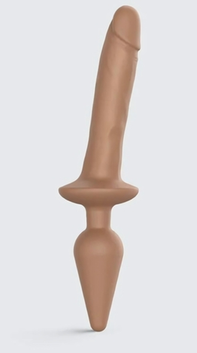 Карамельный двусторонний фаллоимитатор Strap-On-Me Dildo Plug-In Switch size L (Цвет: карамель (темно-бежевый))
