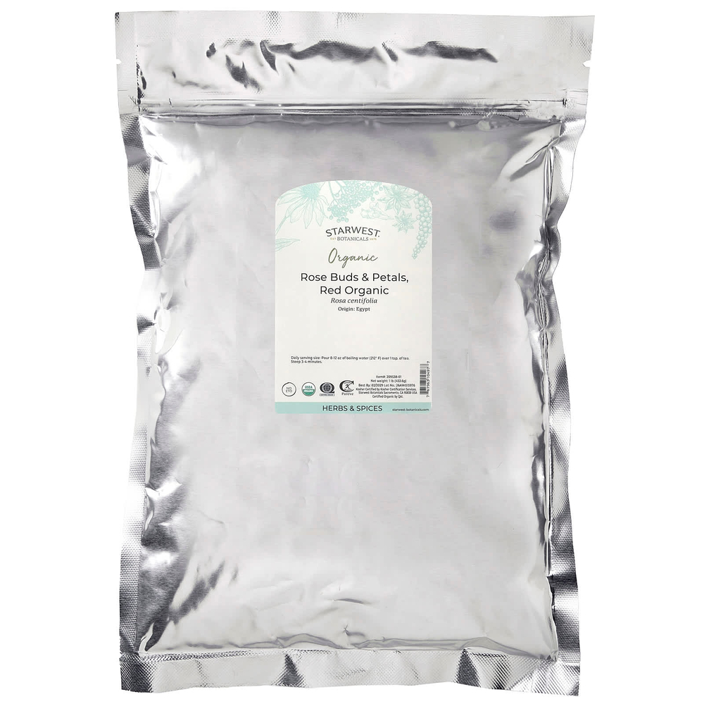 Starwest Botanicals, органические бутоны розы и лепестки, красный органический, 453,6 г (1 фунт)