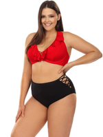 Двухцветный раздельный купальник plus size (Размер: 75E/38) (Цвет: красный с черным)