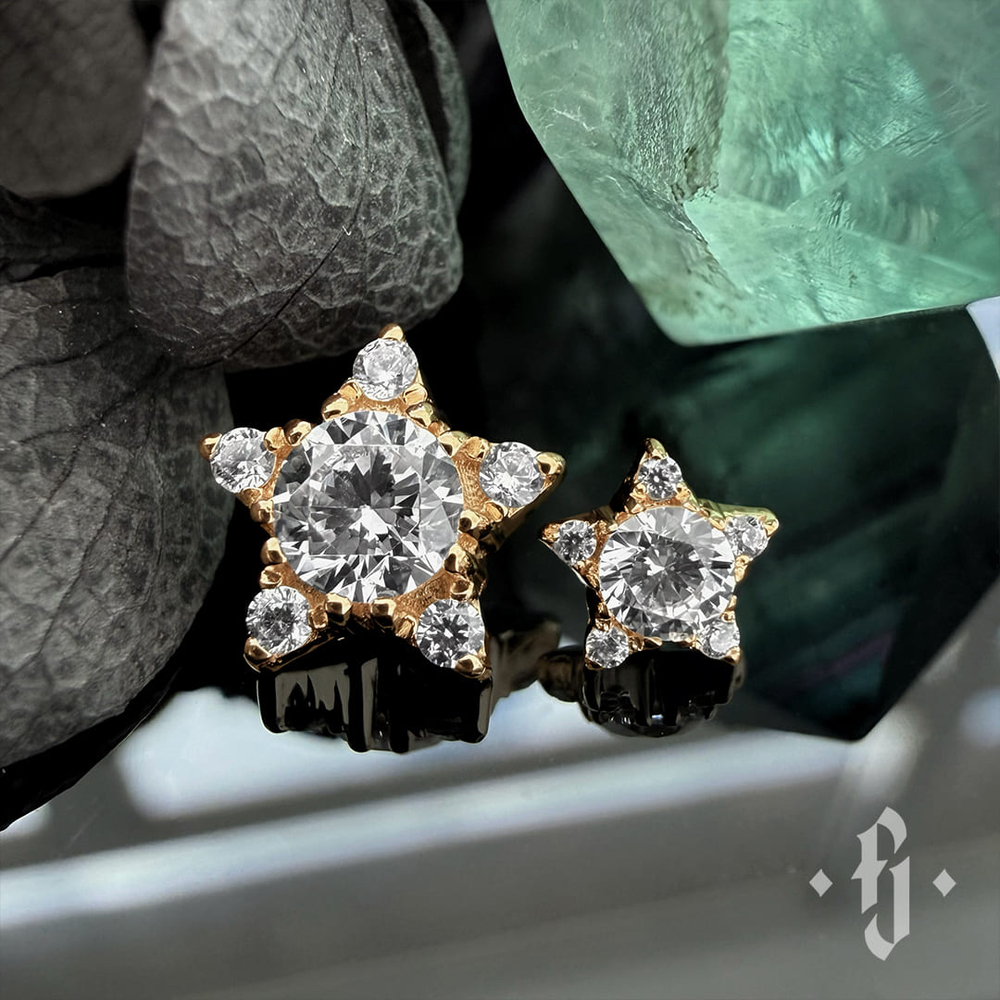 Накрутка "Crystal Star" - Желтое золото - White CZ