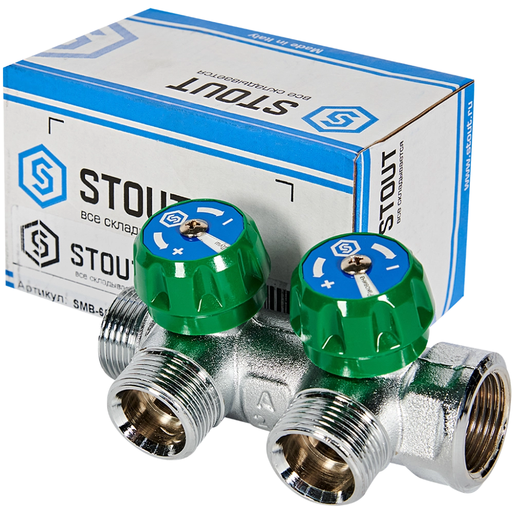 SMB-6850-343402 STOUT Коллектор регулирующий 3/4", 2 отвода 3/4"ЕК