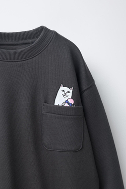 ZARA ТОЛСТОВКА С ПРИНТОМ-ЛОГОТИПОМ RIPNDIP, АНТРАЦИТОВО-СЕРЫЙ