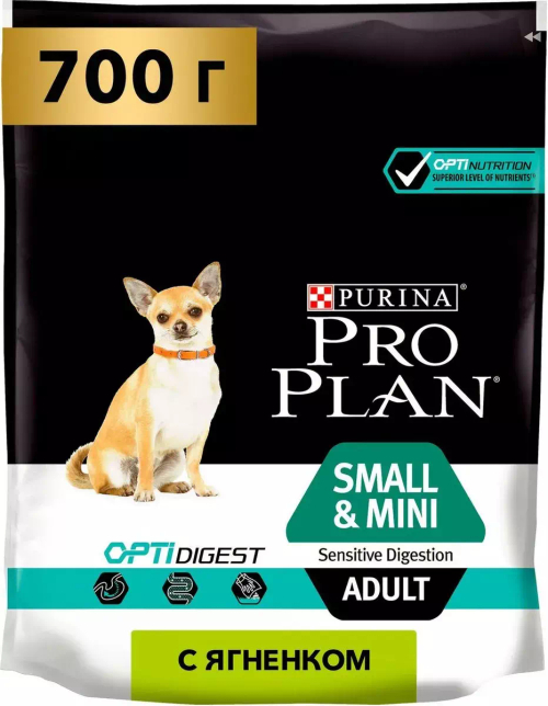 Сухой корм Pro Plan Mini Adult для взрослых собак мелких пород с чувствительным пищеварением, ягненок, 700 г