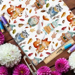 Ткань бязь тепло одетые осенью животные в лесу