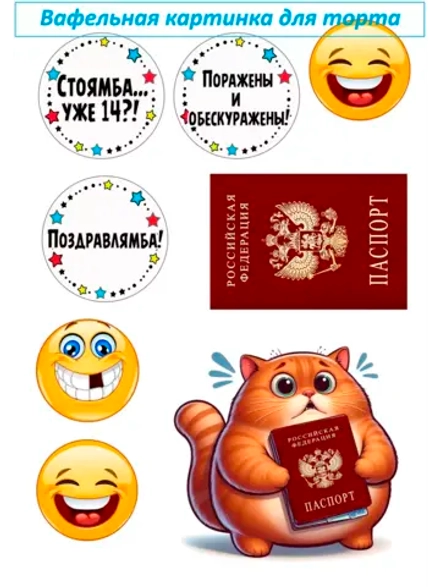 Формат А4 Вафельная картинка Паспорт котик