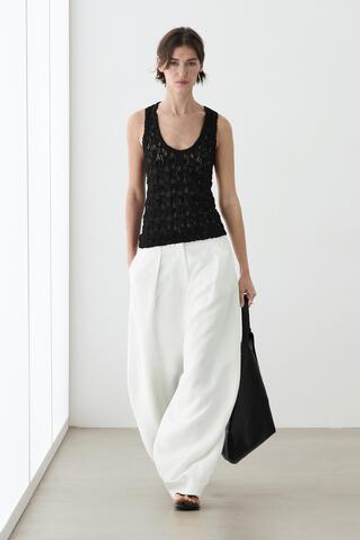 Massimo Dutti Кружевной топ с круглым вырезом, черный