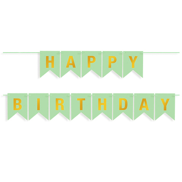 Гирлянда Флажки Happy Birthday Мятный/Золото Металлик 500 см. 16*12 см.