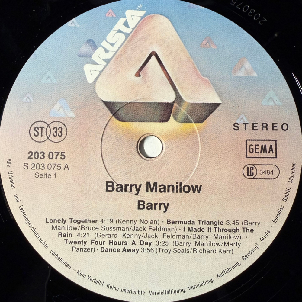 Barry Manilow ‎– Barry (Германия 1980г.)