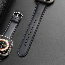Ремешок из кожи синего цвета от Dux Ducis для смарт часов Apple Watch 38, 40, 41, 42мм, серия YS Series