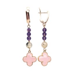 Серьги из аметиста, пренита и розового кварца