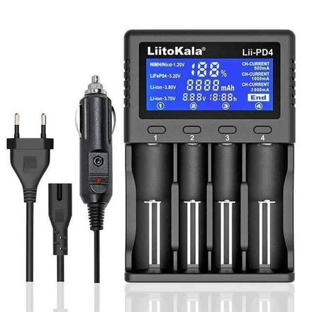 Зарядное устройство для 4 аккумуляторов/батареек LitoKala + прикуриватель 12V/1A