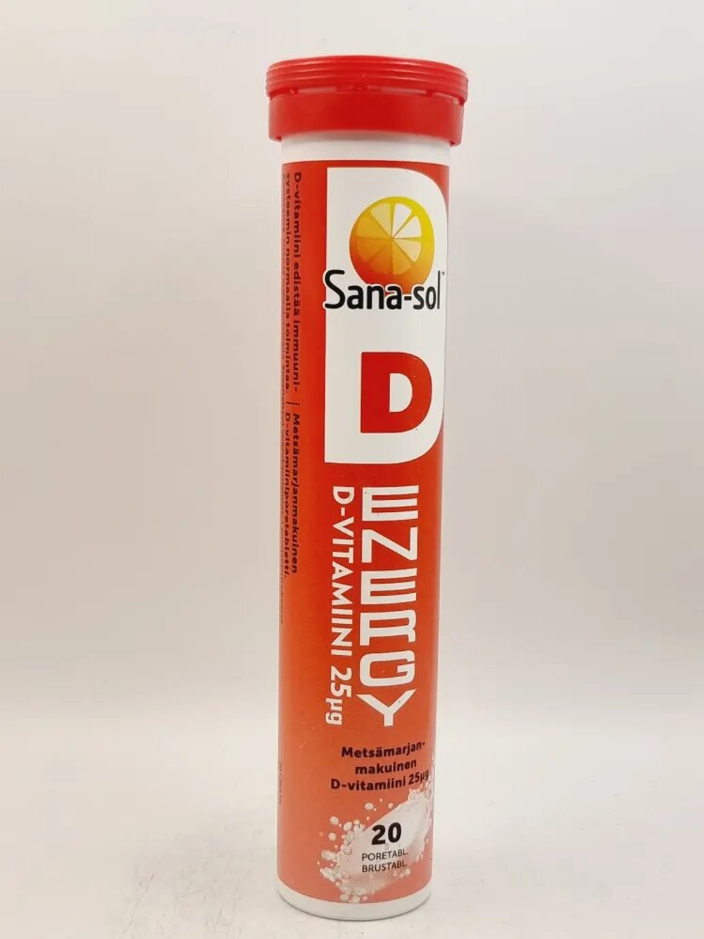 Шипучие таблетки Sana-sol D-Energy, витамин D 25 мкг, со вкусом лесных ягод 20 шт. (из Финляндии)