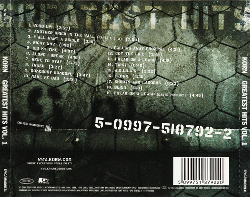 CD Korn - Greatest Hits Vol. 1 (Европа 2004г.)