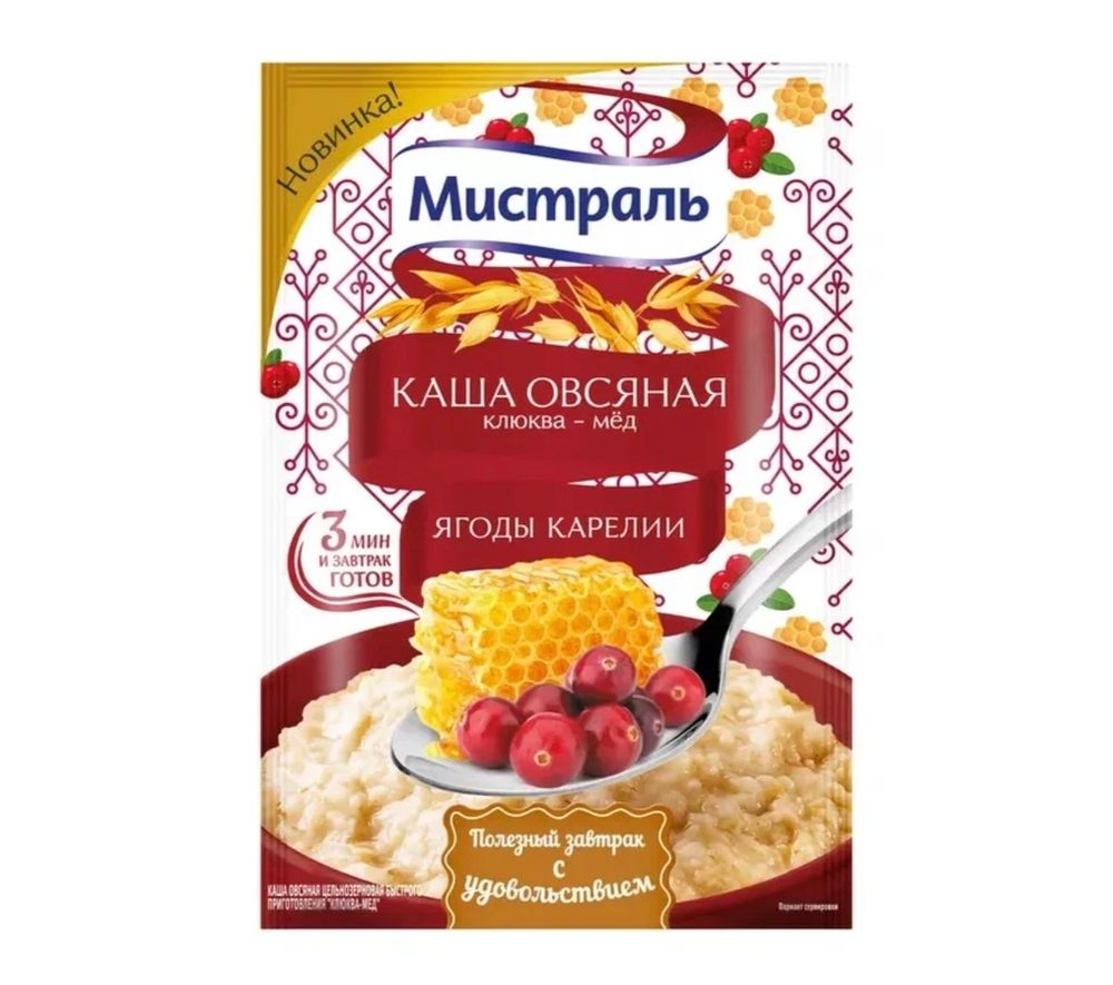 1377                Каша овсяная  МИСТРАЛЬ клюква-мед (Ягоды Карелии) 40г