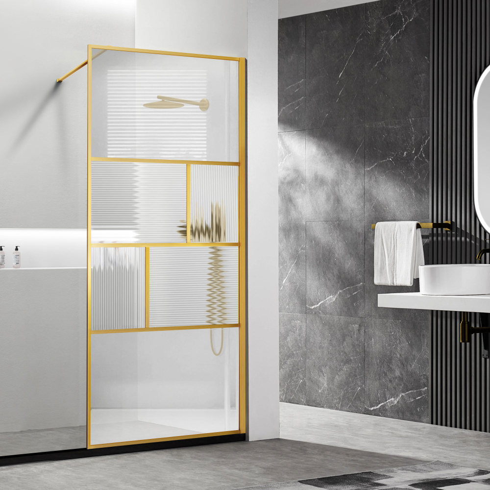 Душевая перегородка Vincea Волк-Ин (Walk-In) VSW-1HC120CFBG, 1200*2000, брашированное золото, стекло прозрачное/рифленое