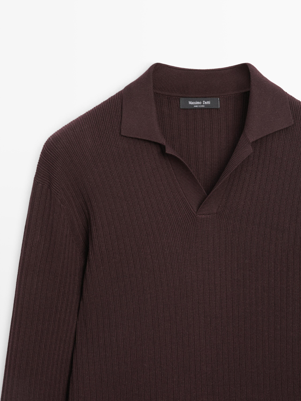 Massimo Dutti Трикотажный свитер из смесового хлопка с воротником-поло, бордо