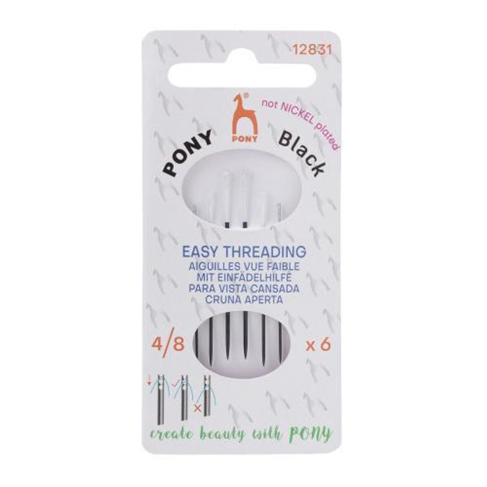 Иглы ручные Easy Threading BLACK №4-8 c белым ушком, 6шт, PONY 12831