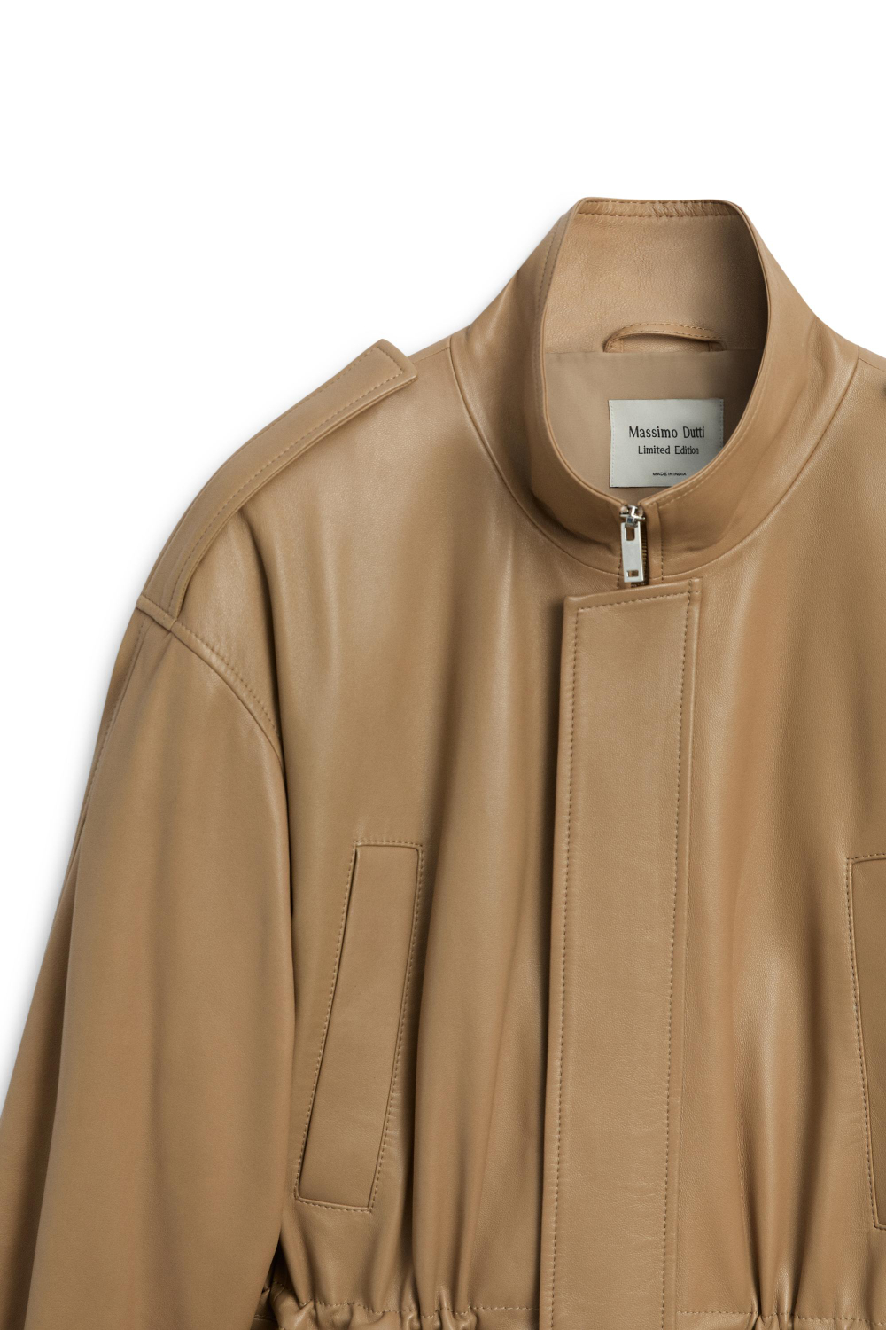 Massimo Dutti Парка из кожи наппа с присборенными деталями - Limited Edition, горчичный