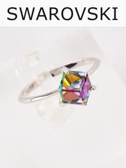 Кольцо Миражи тонкое с зеленым кристаллом Swarovski