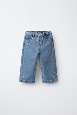 ZARA ДЖИНСЫ-КЮЛОТЫ С ВЫШИВКОЙ, СИНИЙ