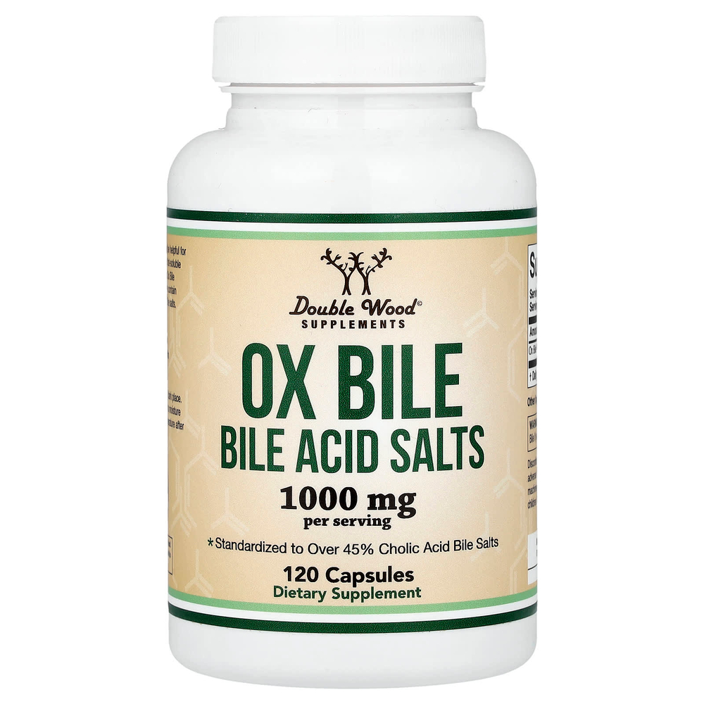 Double Wood Supplements, Ox Bile - Bile Acid Salts, 120 Capsules (500 mg per Capsule)