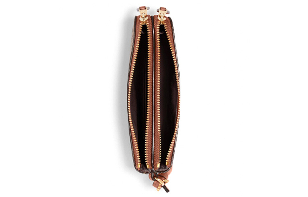 COACH Corner Zip Coated Canvas With Leather Coin Purse Pochette Clutch Regular Women"s Brown