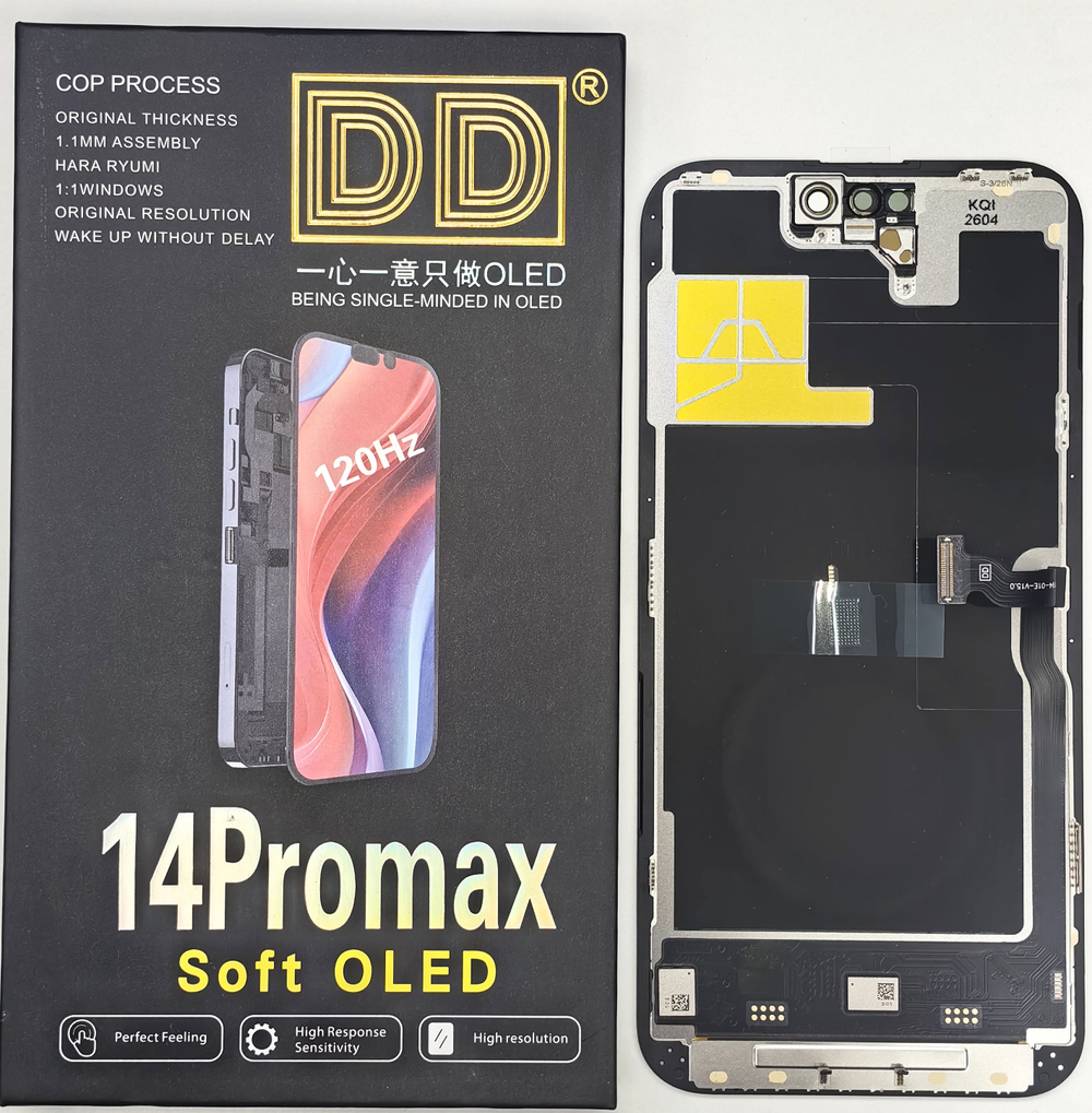 Дисплей iPhone 14 Pro MAX Soft OLED ("привязка" с верификацией без ошибки); 120Hz; бренд DD