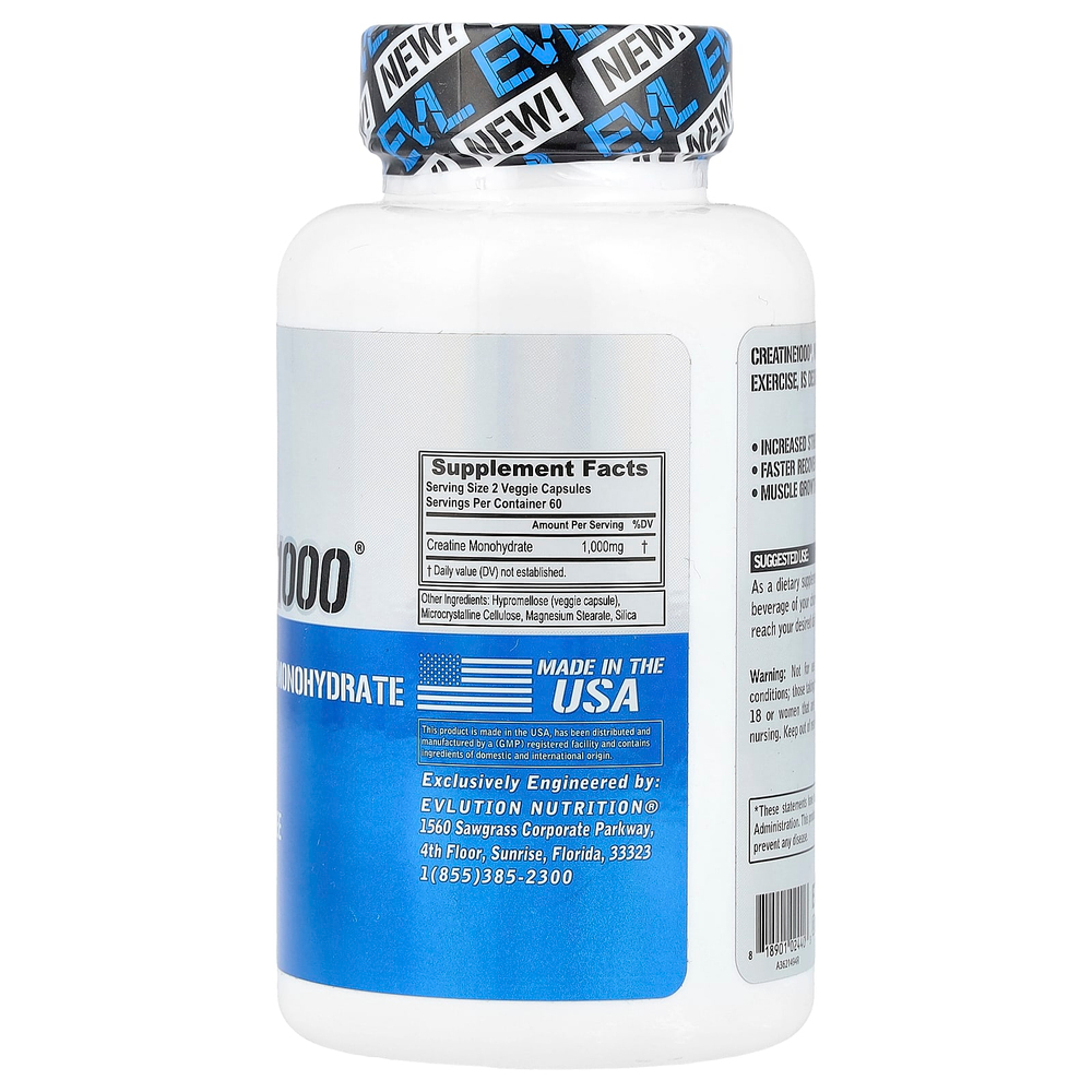 EVLution Nutrition, Creatine1000®, 120 растительных капсул (500 мг на капсулу)