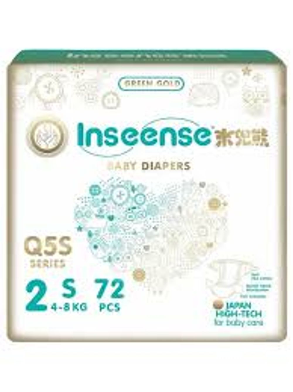 Подгузники S (4-8 кг) Inseense Q5S 72шт