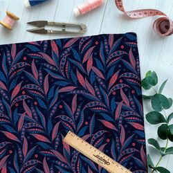 Ткань шифон затемнённые красно-синие листья