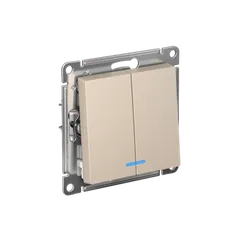Выключатель двухклавишный с подсветкой Systeme Electric AtlasDesign Песочный ATN001253