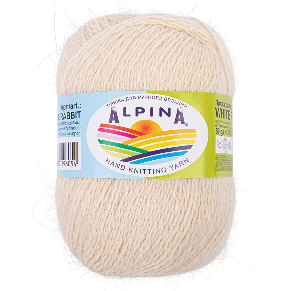 Пряжа Alpina White Rabbit / уп.10 мот. по 50г, 300м, 260 молочный Пряжа Alpina White Rabbit / уп.10 мот. по 50г, 300м, 260 молочный