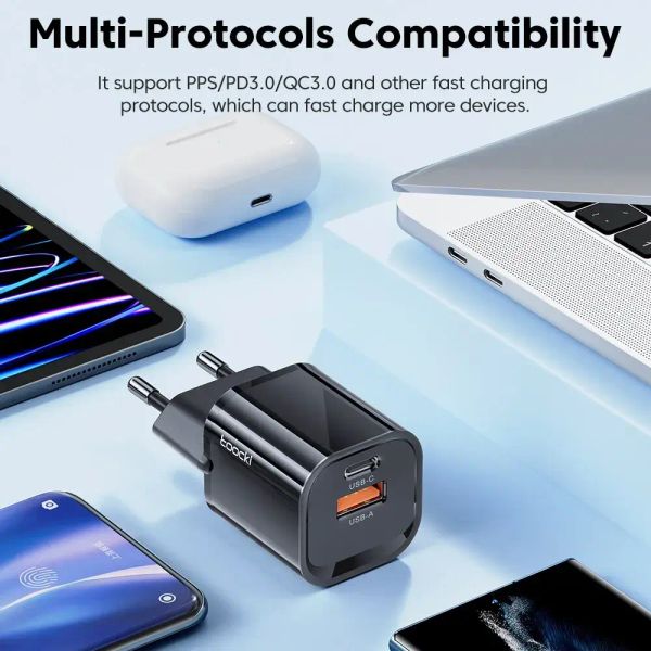 Адаптер питания Toocki 33Вт (Type-C + USB-A) Черный