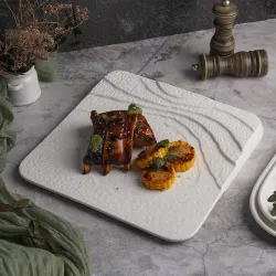 Тарелка 30*30 см h3,5/1,5 см квадратная борт лесенка Oyster белая фарфор P.L. Proff Cuisine [1]
