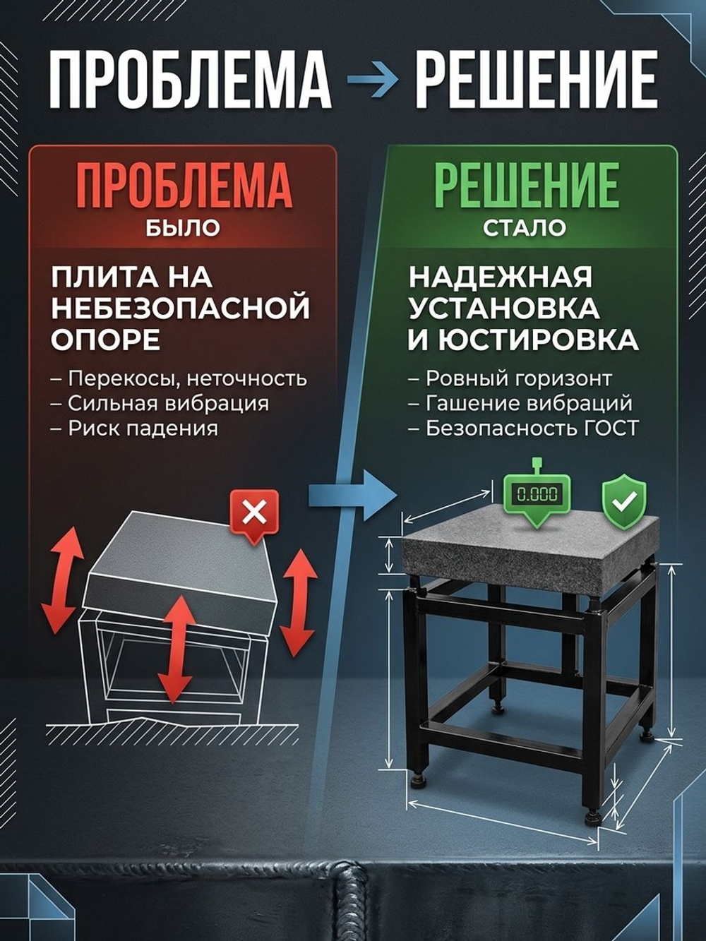 Станина-стенд для гранитной плиты 500х400х100 мм