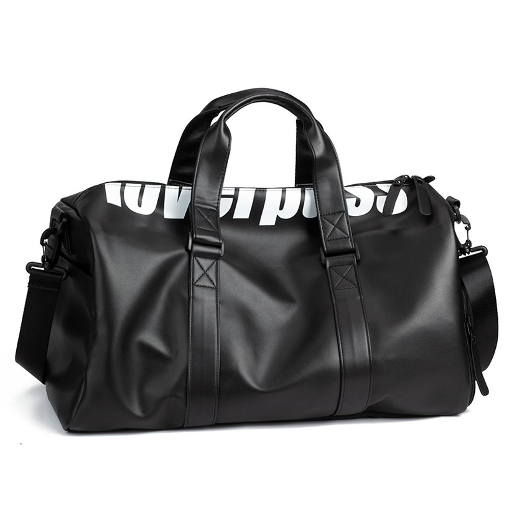 LOVERPUSS Polyurethane Travel Gym Bag Small Unisex Cool Black
