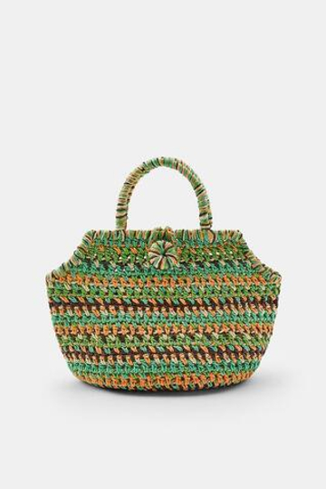 ZARA МИНИ-СУМКА-КОРЗИНА ПЛЕТЕНАЯ В ПОЛОСКУ, РАЗНОЦВЕТНЫЙ