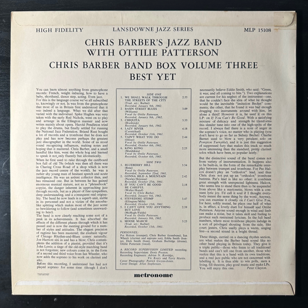 Chris Barber's Jazz Band With Ottilie Patterson ‎– Best Yet! (Дания)