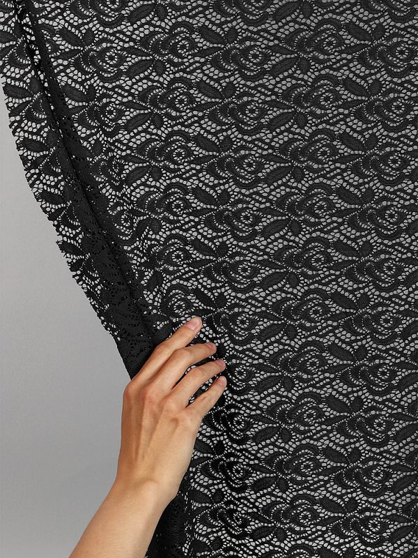 Ткань кружевная гипюр стрейч 160 г/м², ш.150см, арт.SZ031636 цв.черный, уп.25м