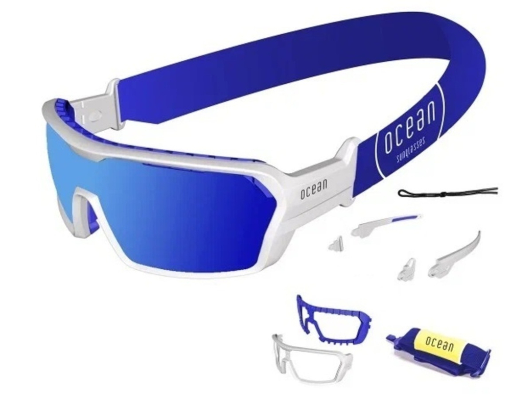 Спортивные очки OCEAN Chameleon Matt White / Revo Blue Polarized lenses