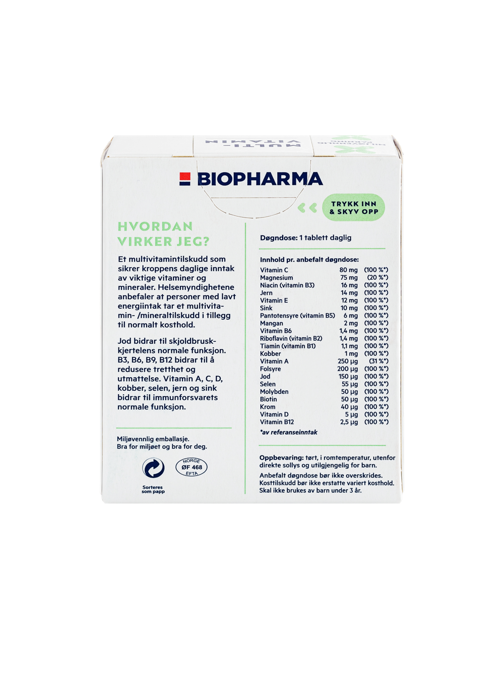 Мультивитамины Biopharma Multivitamin комплекс витаминов для женщин и мужчин, 120 таблеток