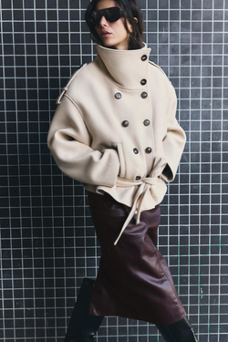 ZARA КОРОТКО ПАЛЬТО С ПОЯСОМ, ЭКРЮ