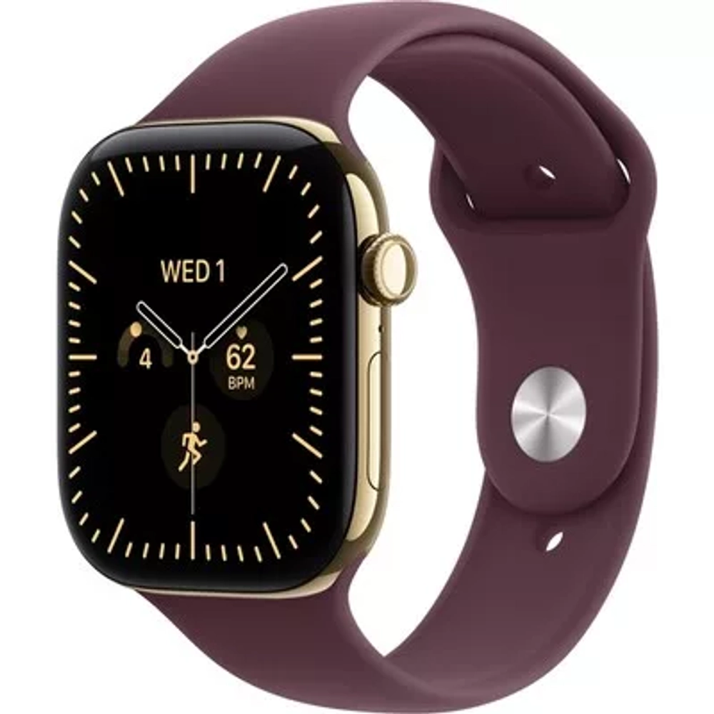 Apple Watch S12 46 mm Radiant Gold Titanium Case | Burgundy Sport Band, M/L
