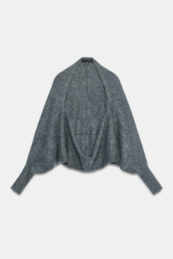 ZARA КАРДИГАН ИЗ 100% ШЕРСТИ С МАНЖЕТАМИ, МЯГКИЙ СЕРЫЙ