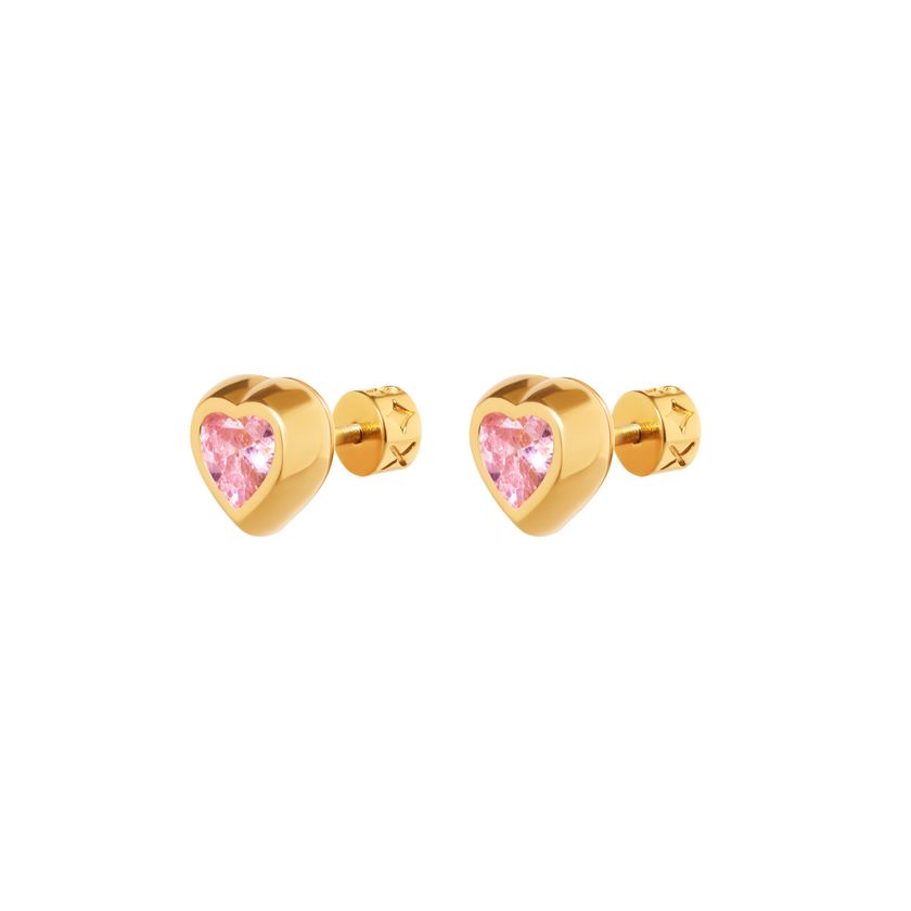 Серьги Розовый Камень с Сердцем – Золото