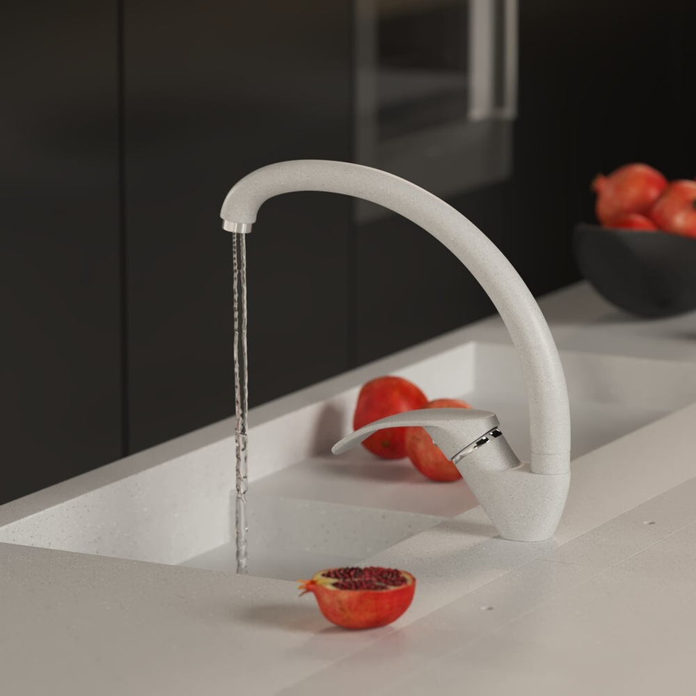 Смеситель для кухни 35к MIXLINE  МЛ-ГС02 (ML-GS02) (341) ультра белый высок. излив