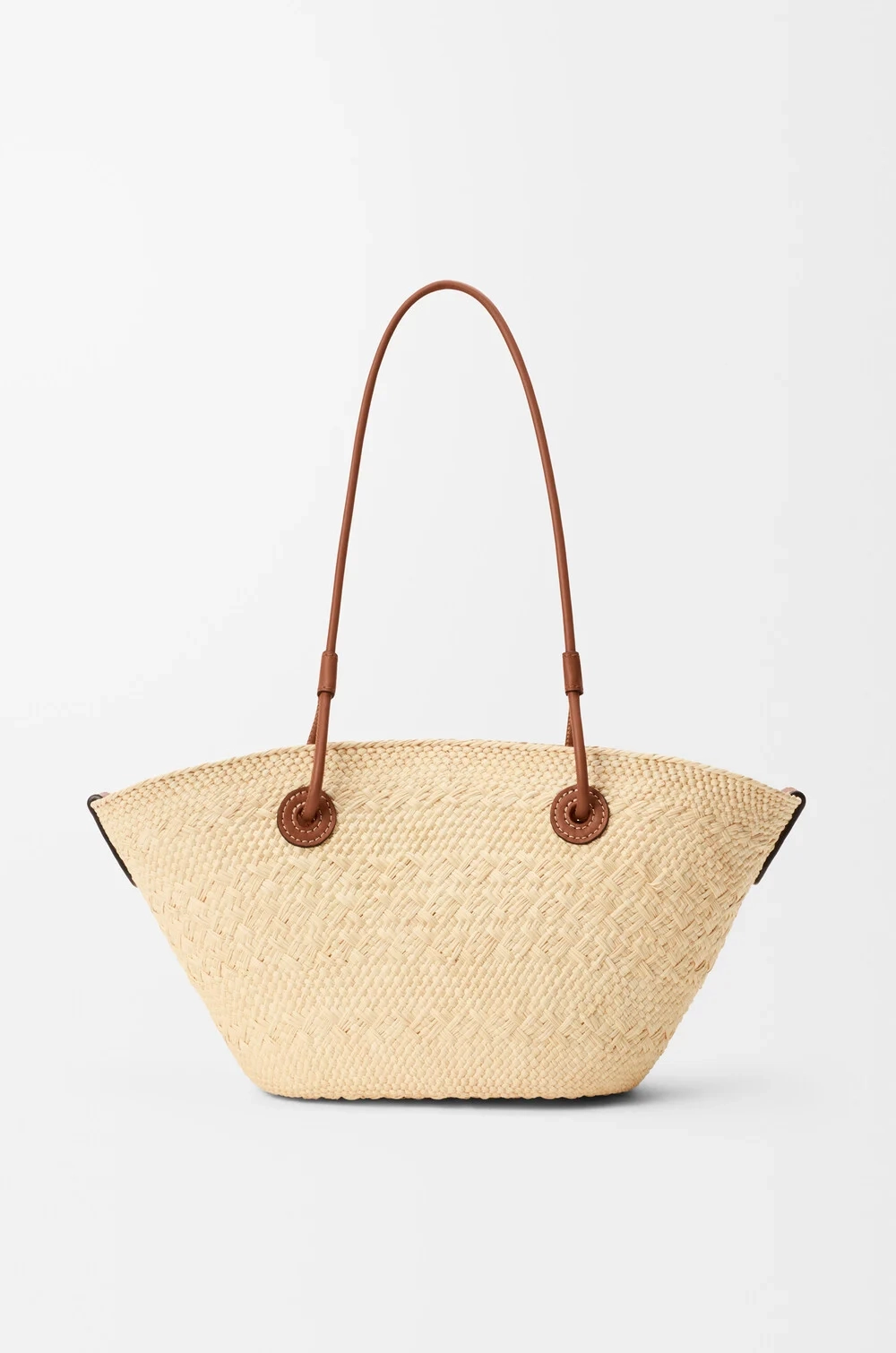 Loewe Маленькая плетеная сумка Anagram из пальмового волокна и телячьей кожи, натуральный/коричневый
