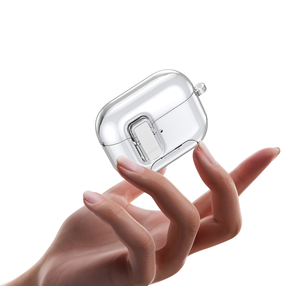 Чехол прозрачный с магнитным замком для наушников AirPods 4, серия PECR Series Case, в комплекте с карабином