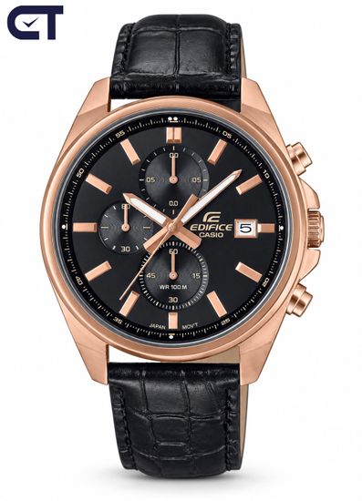 CASIO EFV-610ECL-1AUDF EDIFICE мужские наручные часы — хронограф на кожаном ремешке с черным циферблатом