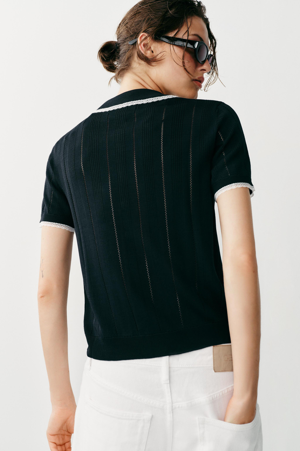 ТРИКОТАЖНЫЙ КАРДИГАН С КРУЖЕВОМ И КОРОТКИМИ РУКАВАМИ — ZARA
